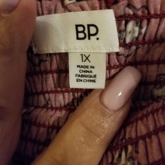 BP. Smocked Peplum Crop Top, Burgundy,1X, NWT - Picture 4 of 6